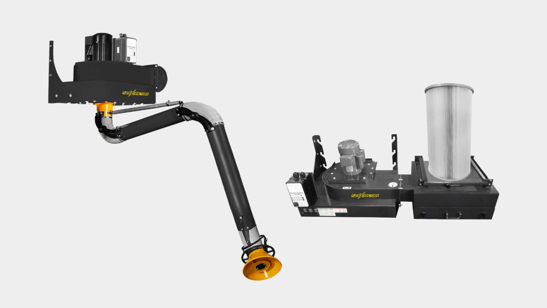 FX-WM fume extractor with arm and FX-WMF base capturing welding smoke to protect worker air quality in industrial shops.